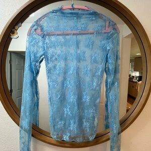 Free People Intimately Pale Blue Floral Lace Sheer Top NWOT